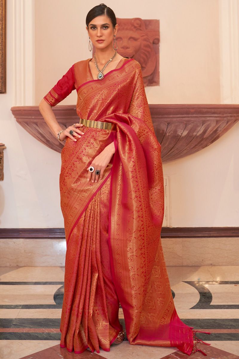 Beguiling Red Color Art Silk Handloom Weaving Saree