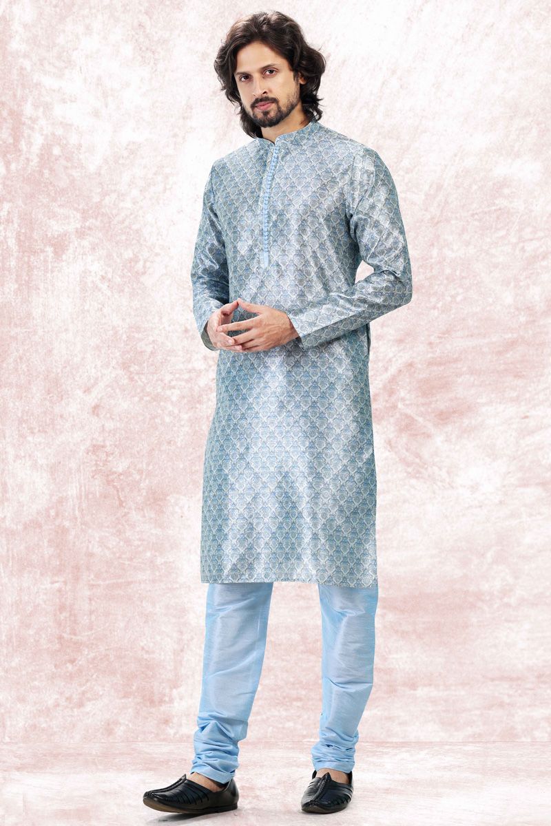 Sky Blue Banarasi Art Silk Fancy Kurta Pyjama