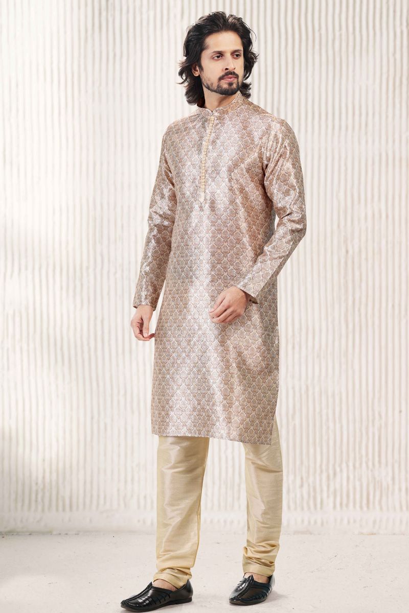 Kurta Pyjama Fancy Banarasi Art Silk In Beige