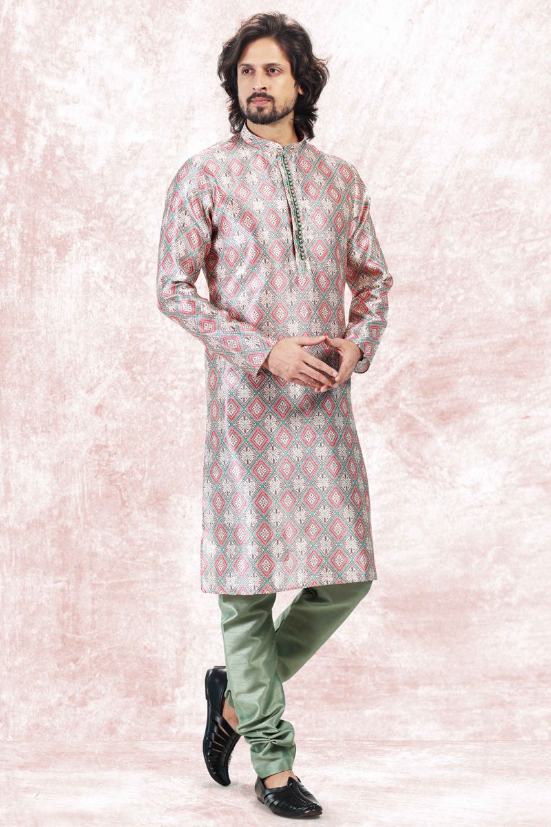 Banarasi Art Silk Cream Color Fancy Kurta Pyjama