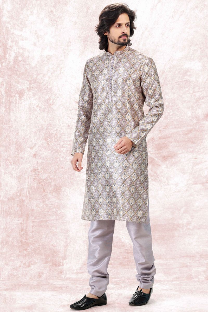 Banarasi Art Silk Fancy Kurta Pyjama In Lavender Color