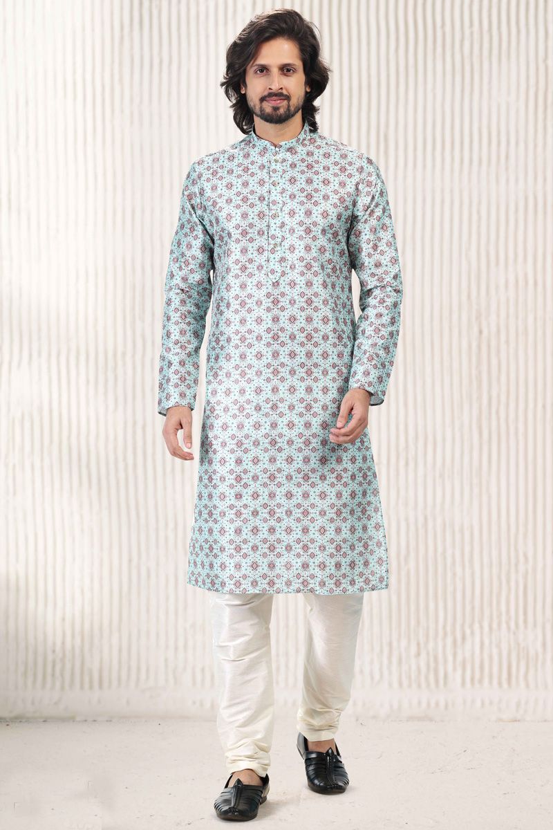 Banarasi Art Silk Light Cyan Kurta Pyjama