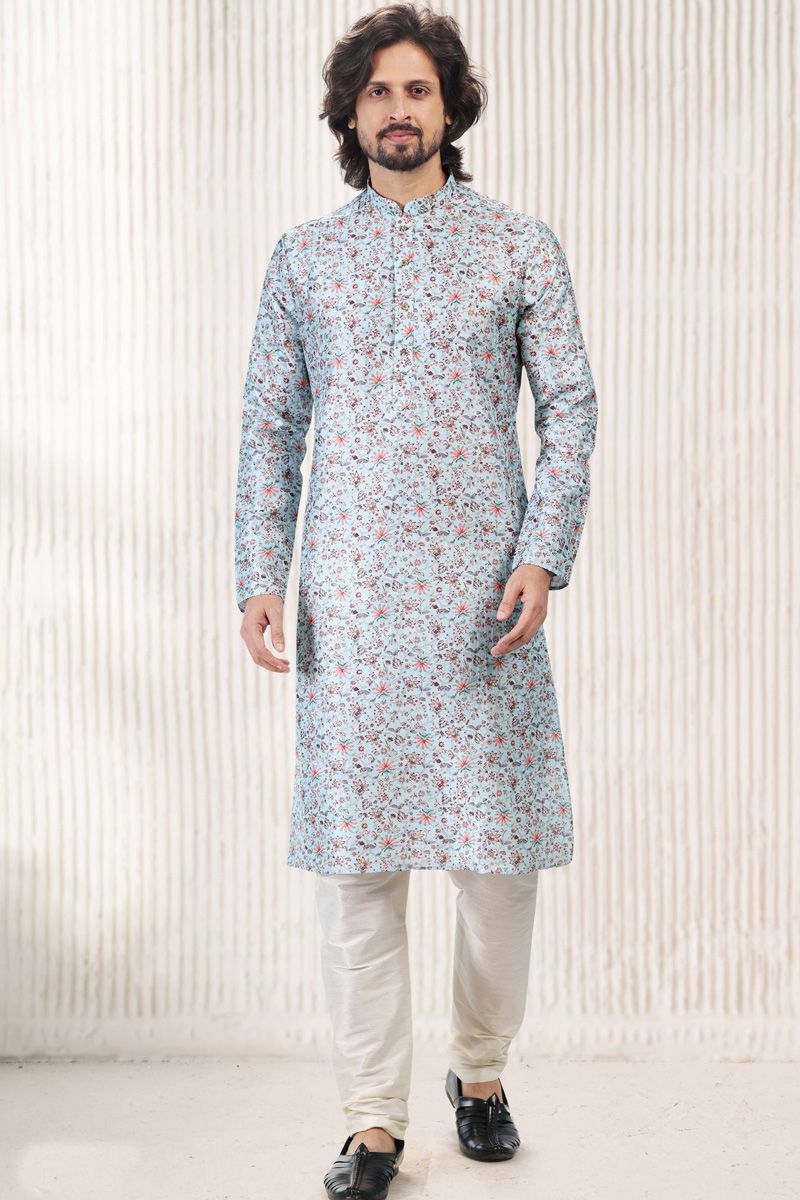 Banarasi Art Silk Kurta Pyjama In Sky Blue Color