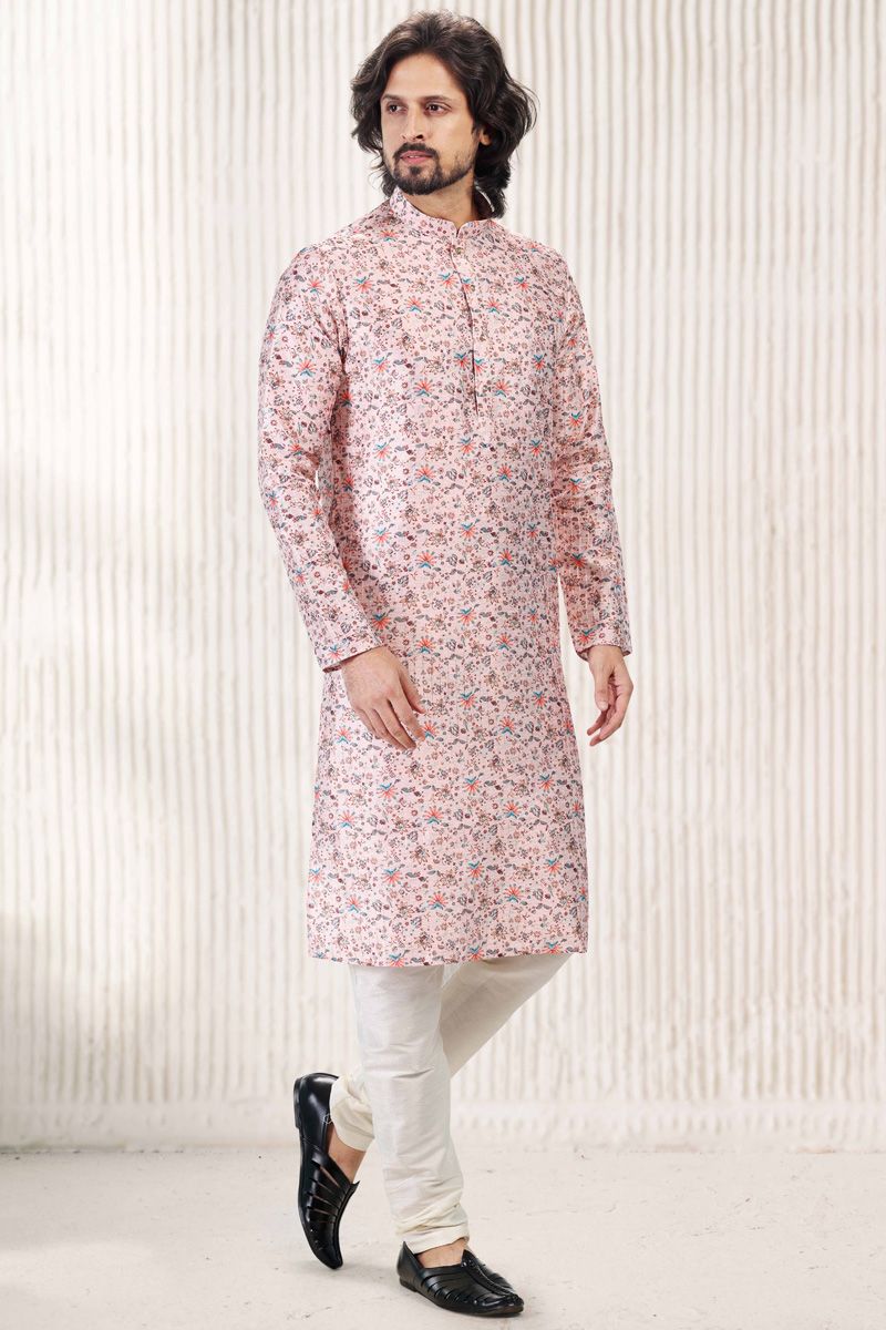 Banarasi Art Silk Fancy Peach Kurta Pyjama