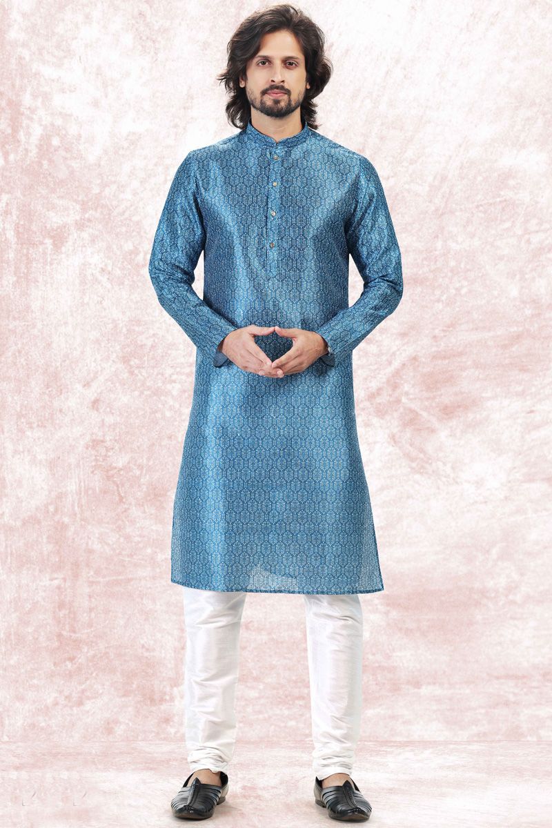 Banarasi Art Silk Blue Fancy Kurta Pyjama