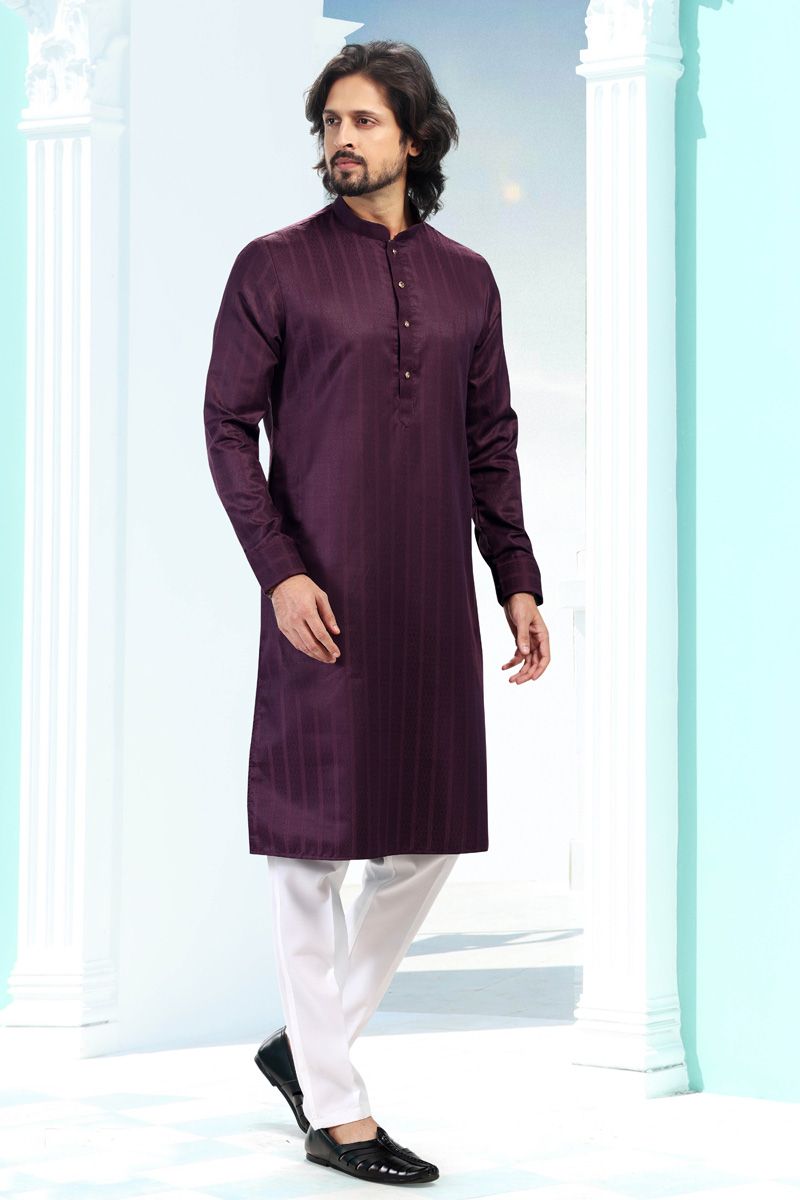 Purple Art Silk Kurta Pyjama Set for Men