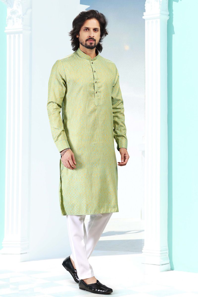 Festive Wear Art Silk Sea Green Kurta Pyjama Set for Men