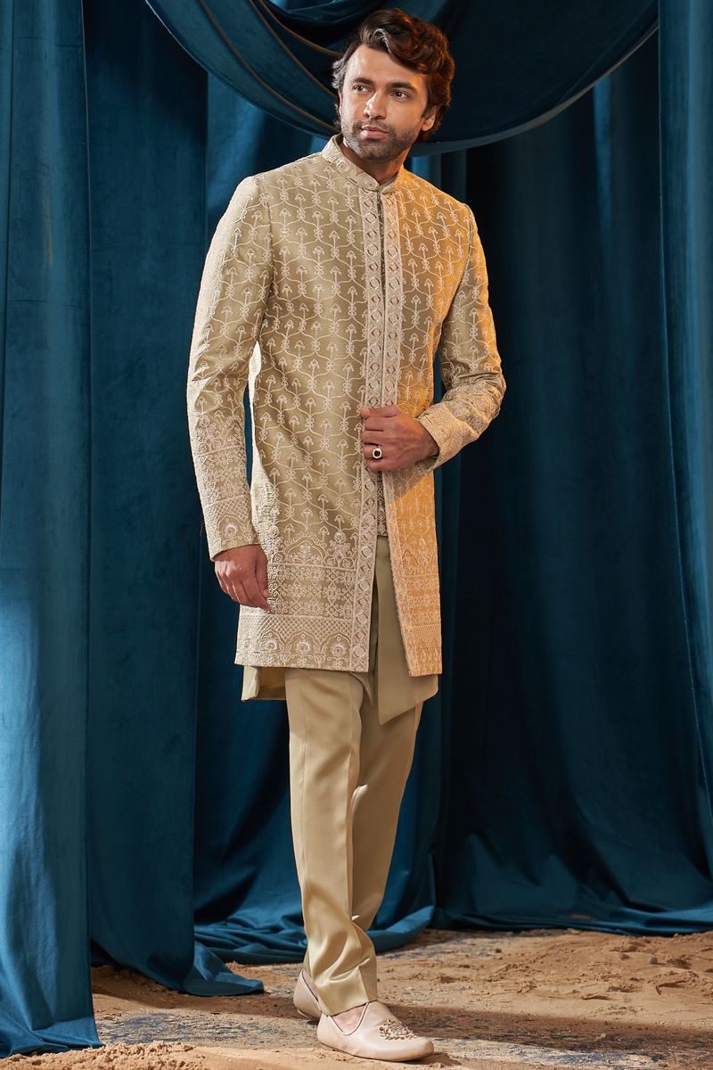 Chikoo Color Designer Readymade Indowestern For Wedding Wear