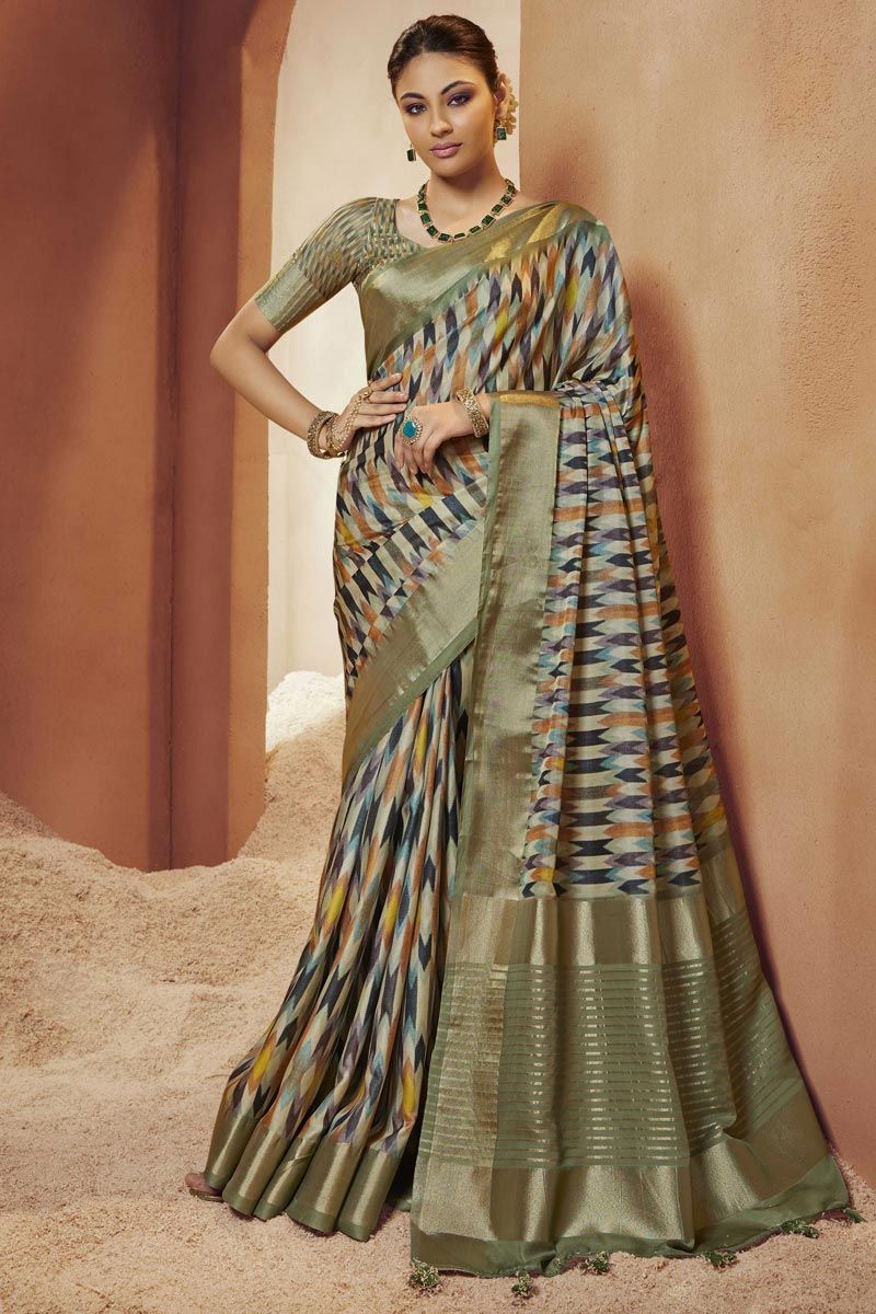 Multi Color Digital Printed Work Traditional Saree