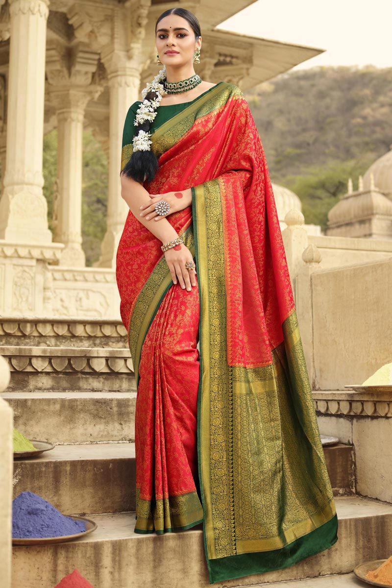 Jacquard Work Superior Art Silk Saree In Red Color