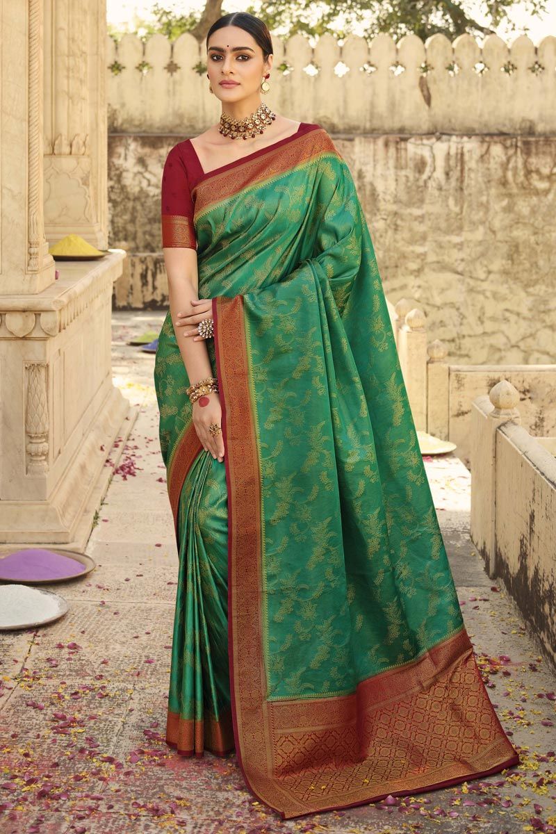 Green Color Jacquard Work Incredible Art Silk Saree