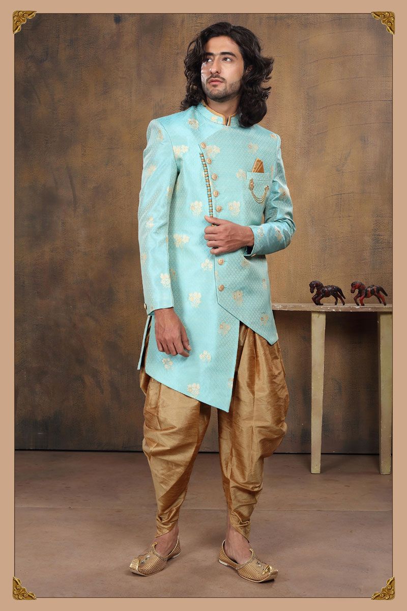 Blissful Sky Blue Color Fancy Wedding Indo Western