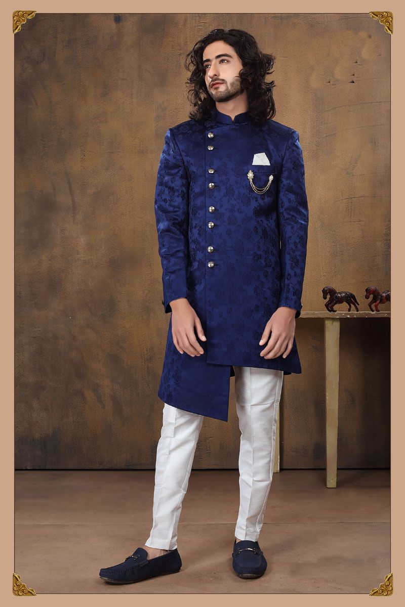 Artistic Ethnic Look Velvet Indo Western in Navy Blue Color