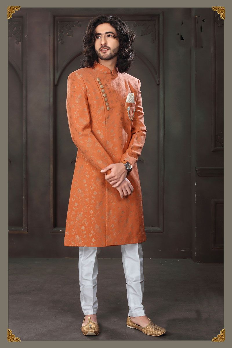 Trendy Textured Orange Color Fancy Indo Western