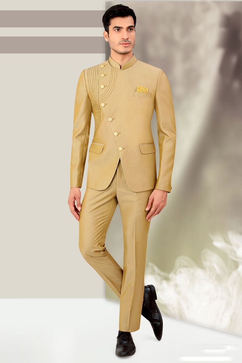 Beige Color Readymade Rayon Jodhpuri Suit