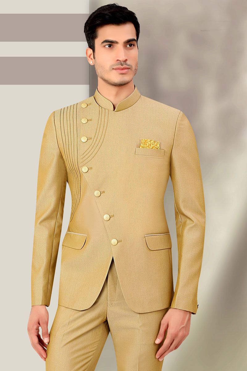 Beige Rayon Wedding Style Royal Jodhpuri Jacket