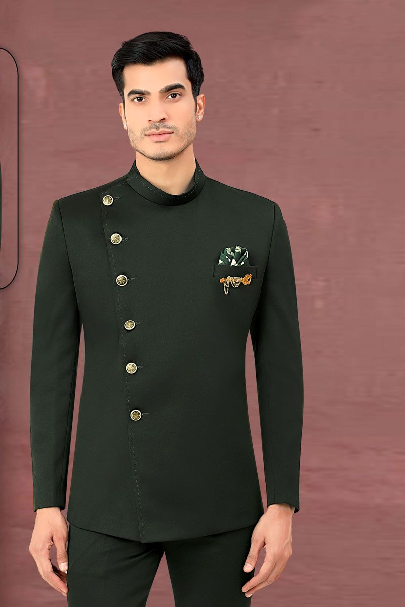 Engaging Green Rayon Jodhpuri Jacket In Wedding Style