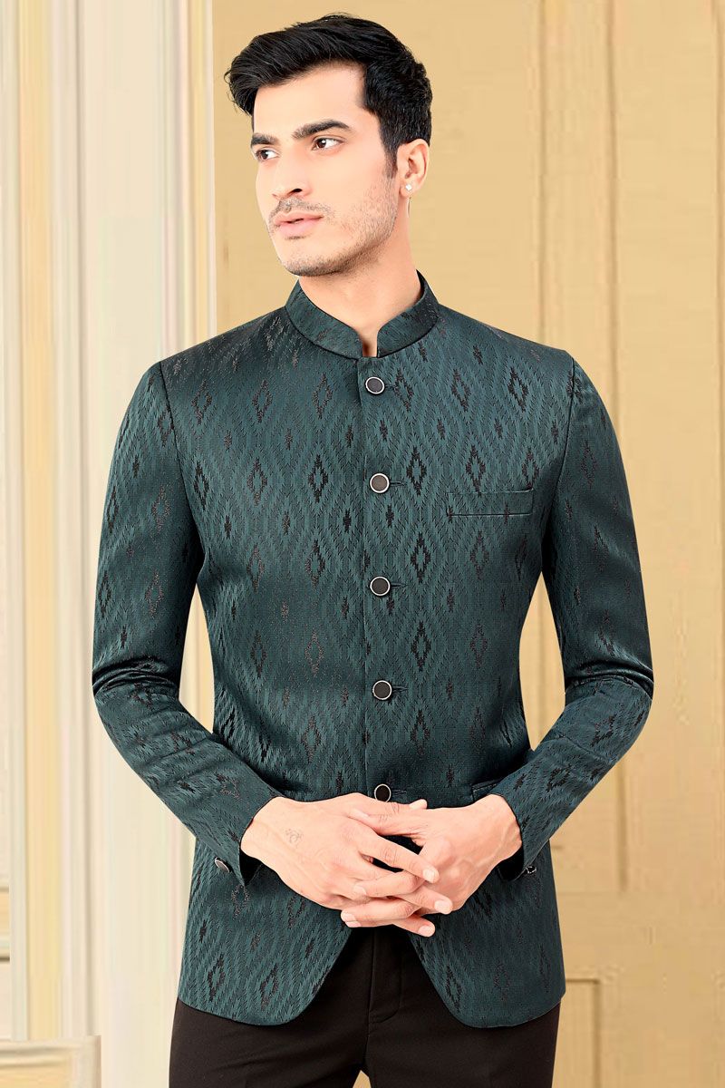 Wedding Style Extravagant Teal Rayon Jodhpuri Jacket