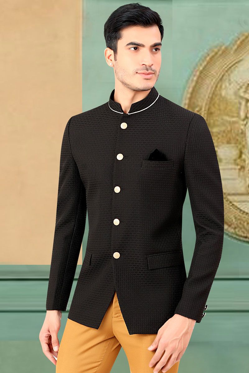 Remarkable Black Rayon Wedding Style Jodhpuri Jacket