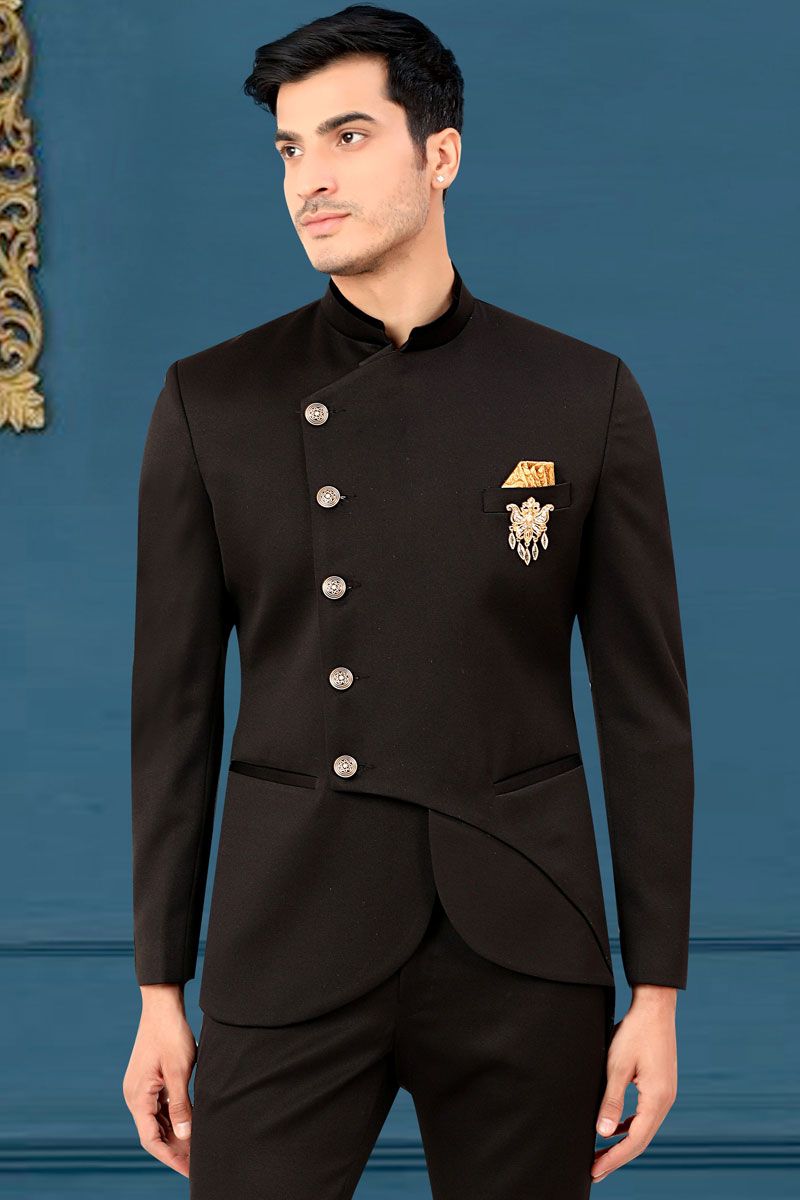 Sober Rayon Wedding Style Jodhpuri Jacket In Black Color