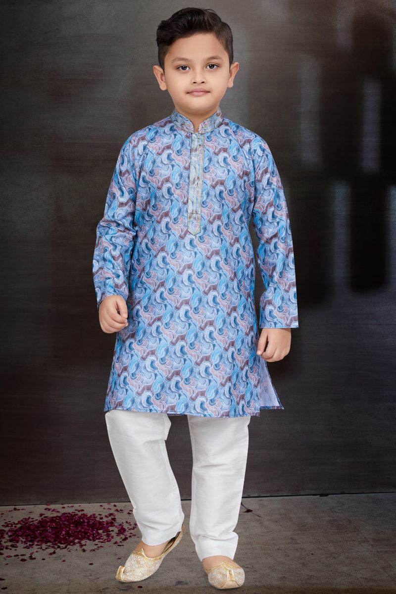 Traditional Wear Cotton Fabric Fancy Readymade Kurta Pyjama For Boys