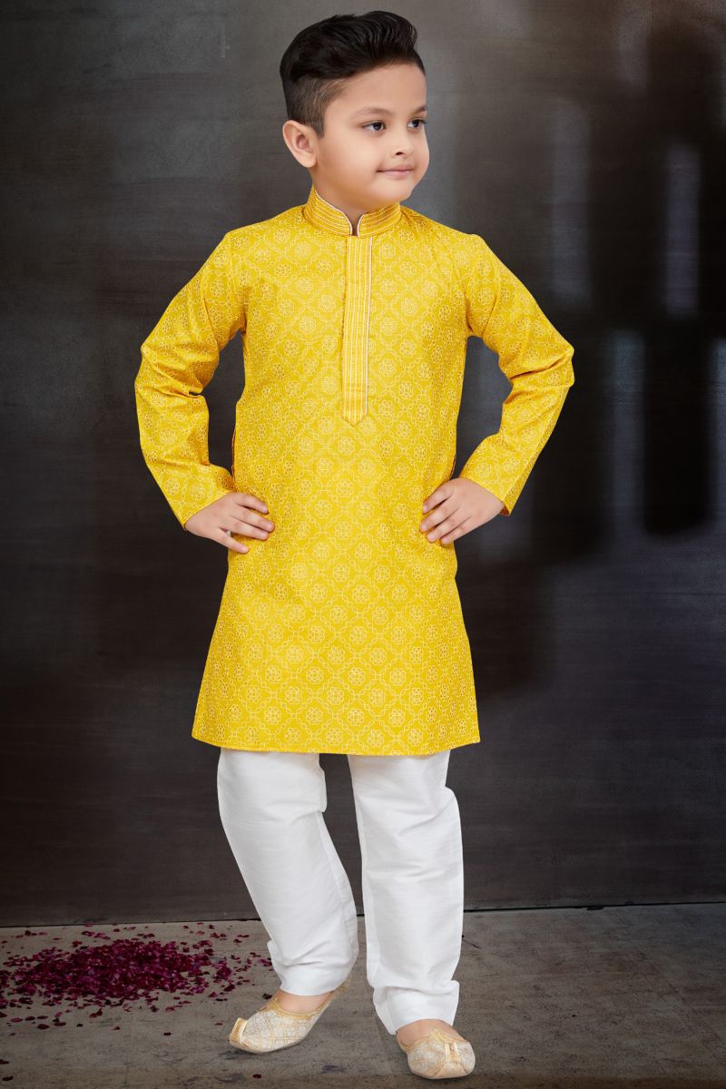 Cotton Fabric Traditional Wear Boys Fancy Readymade Kurta Pyjama