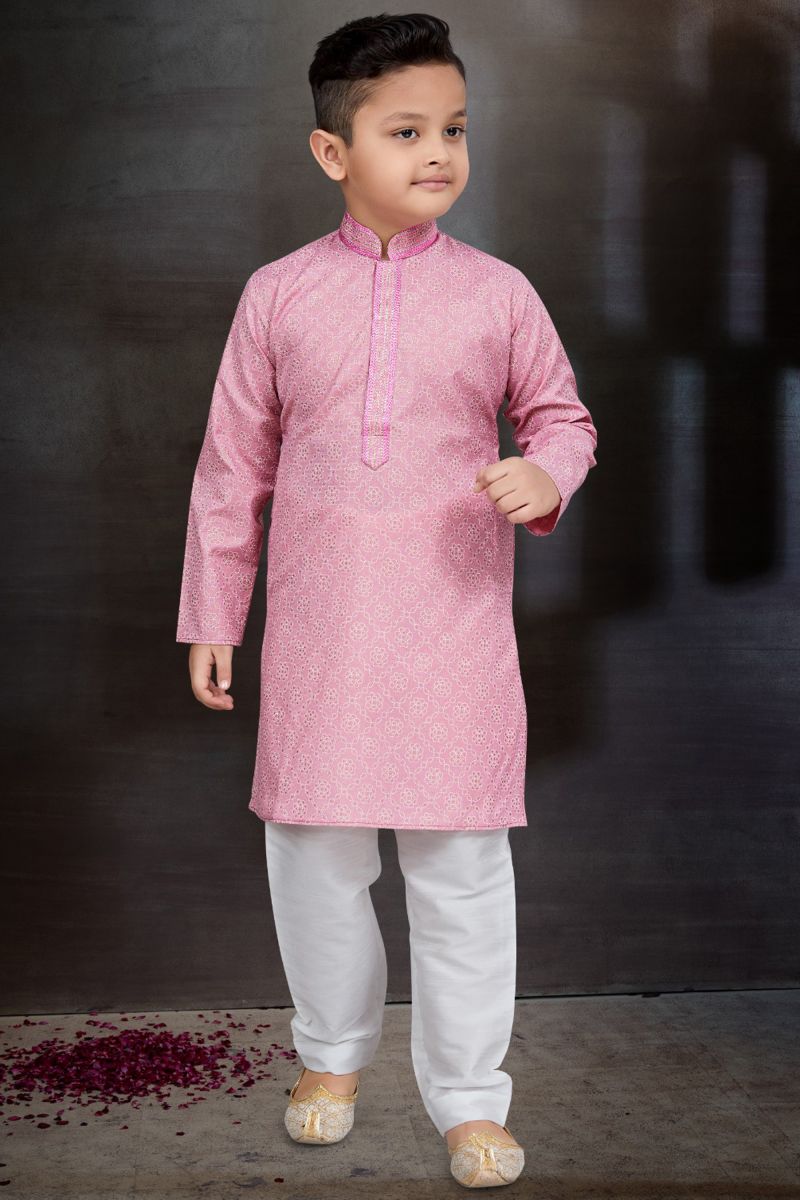 Occasion Wear Cotton Pink Color Trendy Readymade Kurta Pyjama For Boys