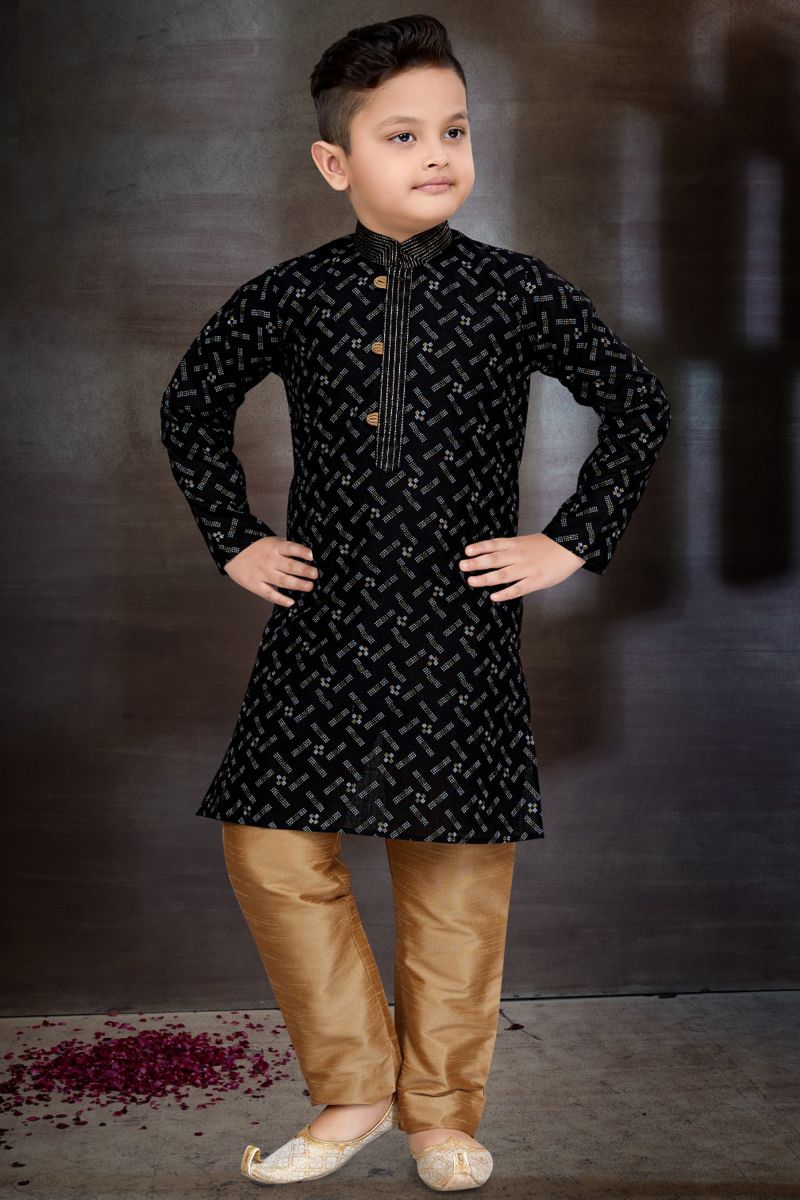 Cotton Black Function Wear Stylish Readymade Boys Kurta Pyjama