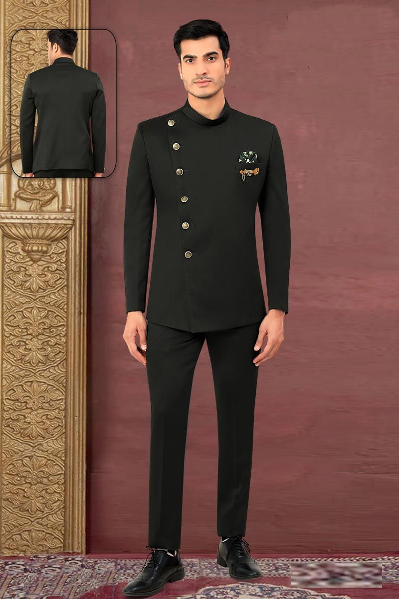 Reception Wear Black Color Fancy Rayon Fabric Readymade Jodhpuri For Men