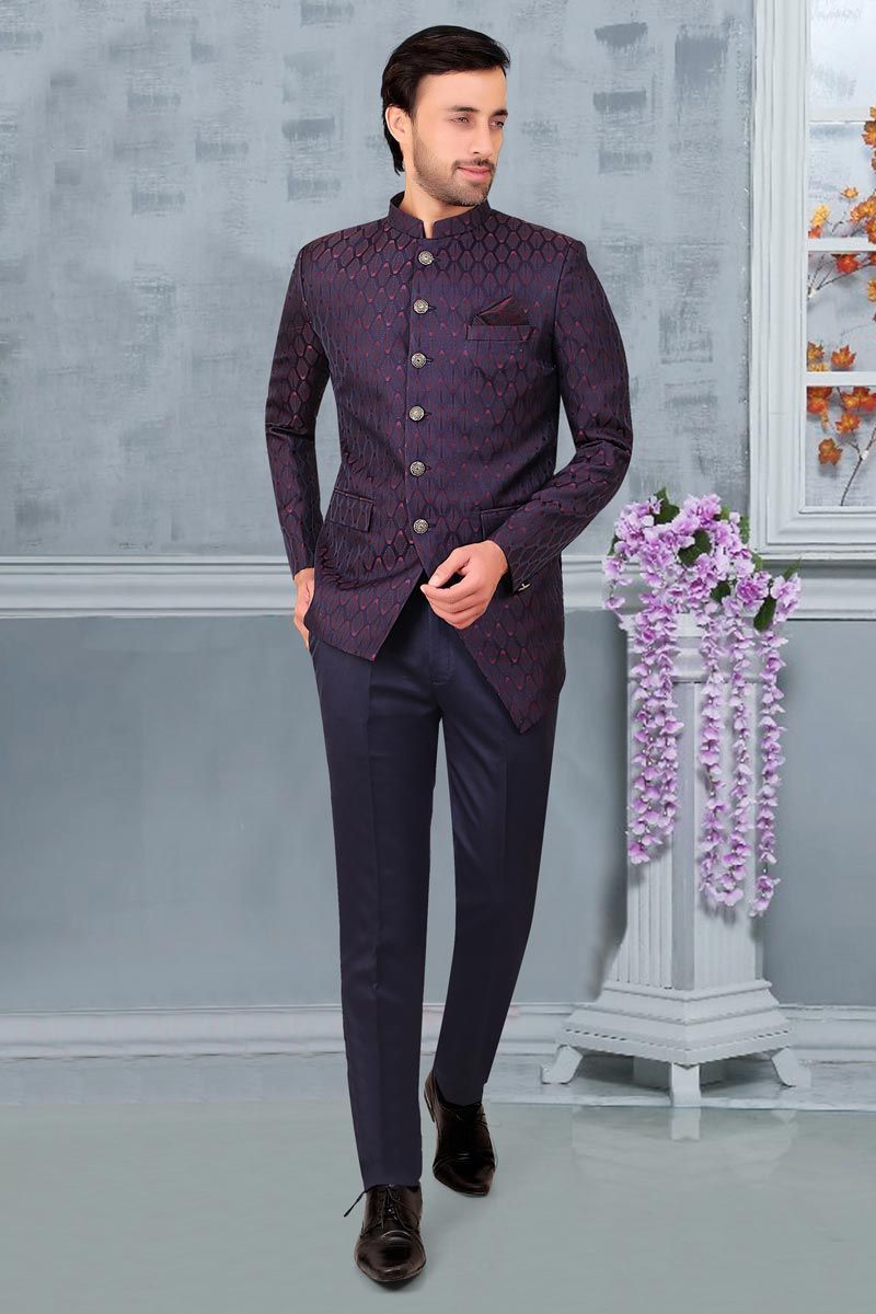 Rayon Fabric Purple Color Wedding Wear Fancy Readymade Jodhpuri For Men