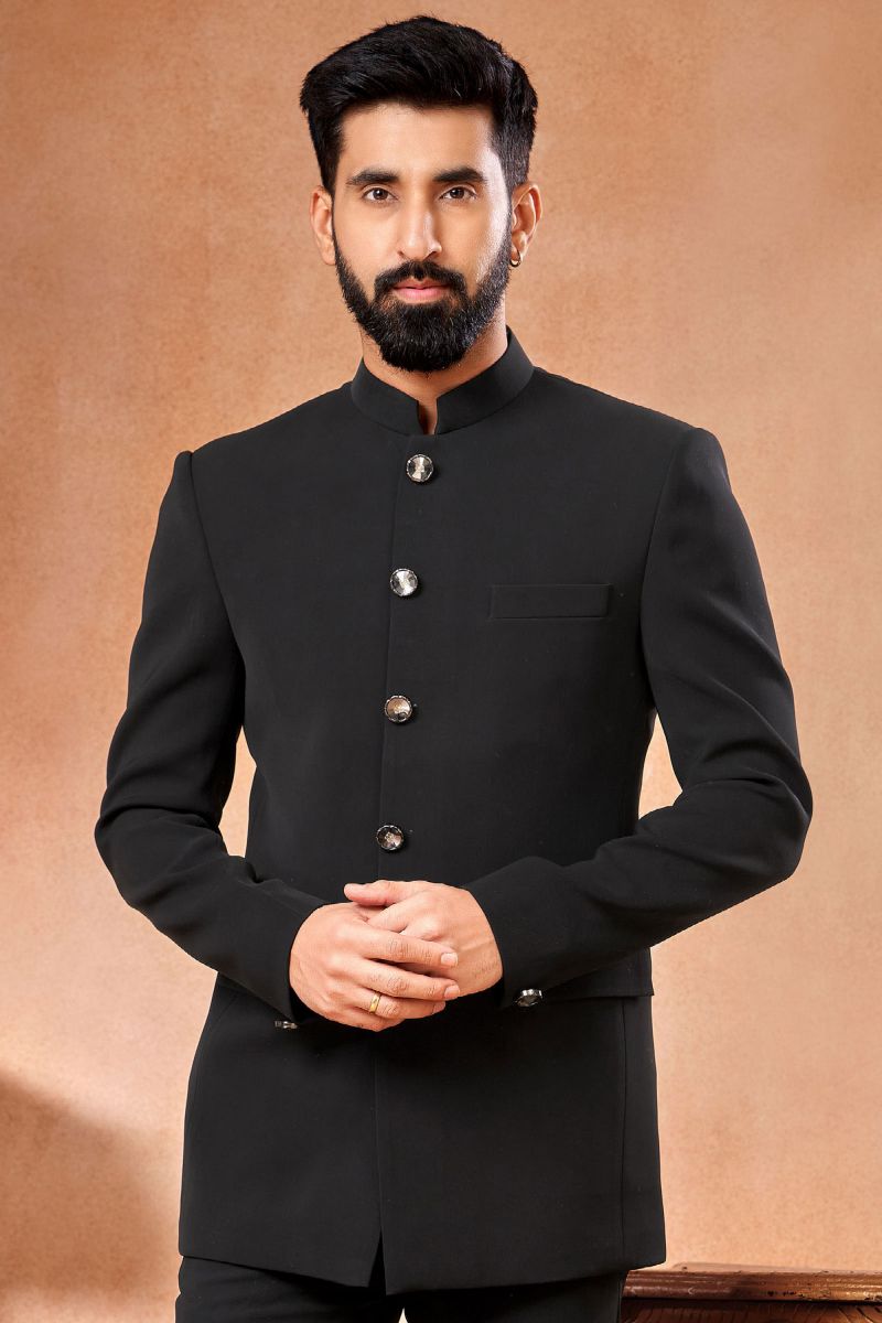 Black Color Wedding Wear Fancy Fabric Designer Readymade Jodhpuri Jacket For Men