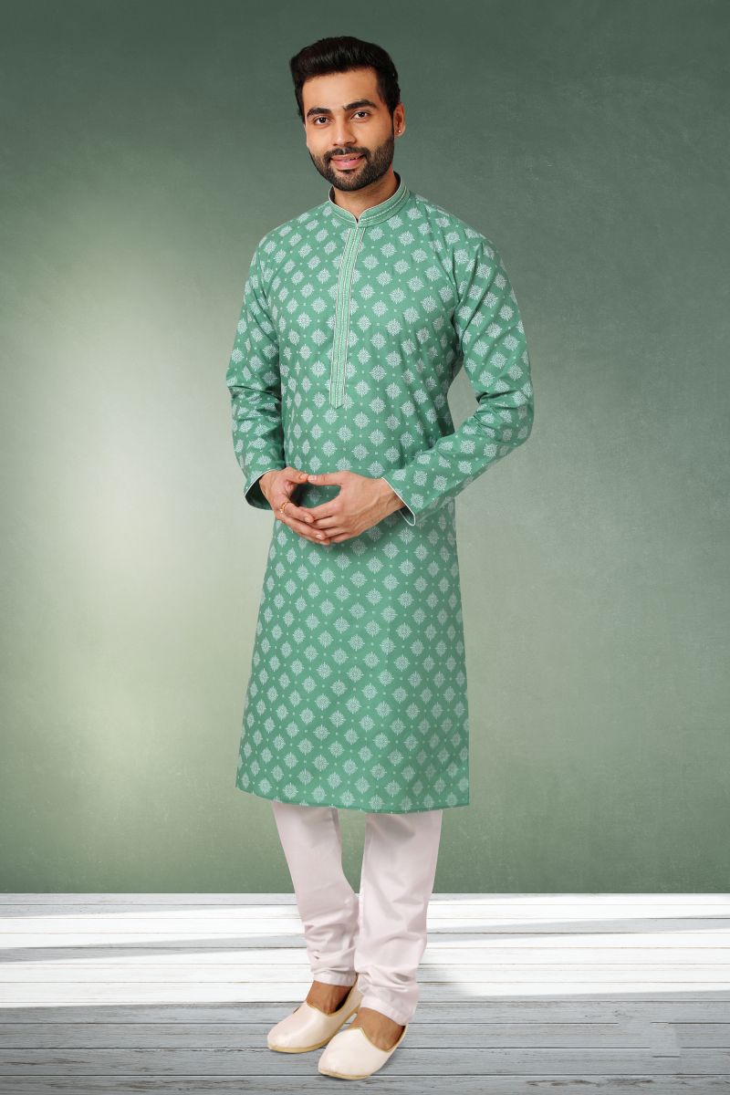 Cotton Printed Function Wear Readymade Kurta Pyjama For Men