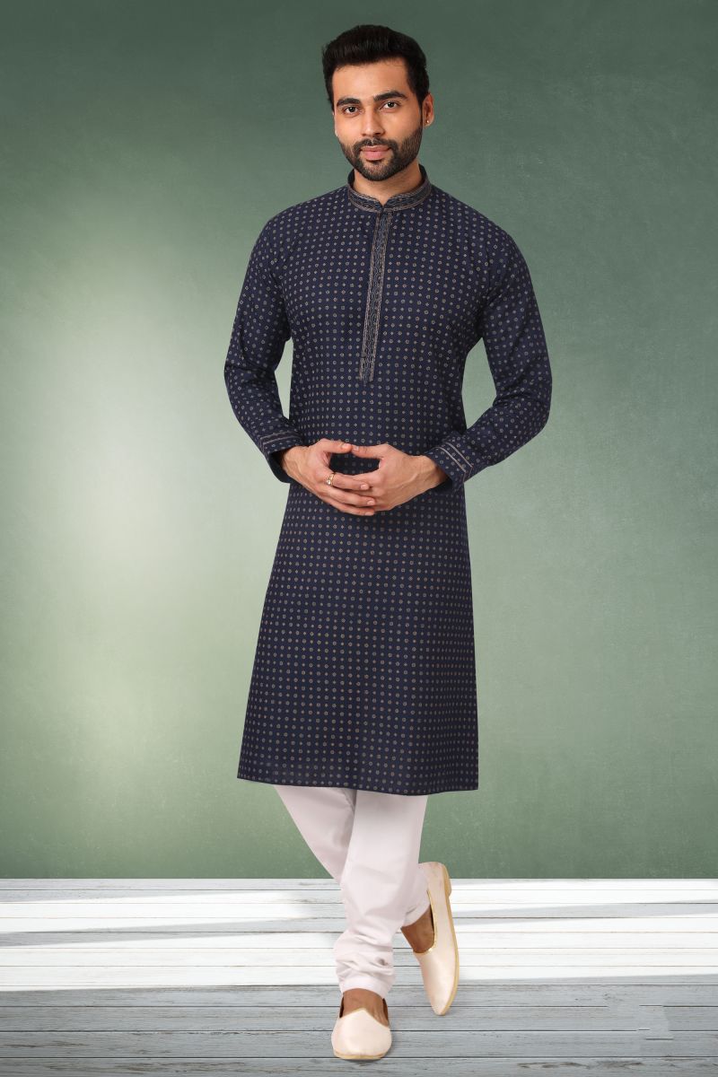 Printed Gorgeous Cotton Reception Wear Readymade Kurta Pyjama For Men