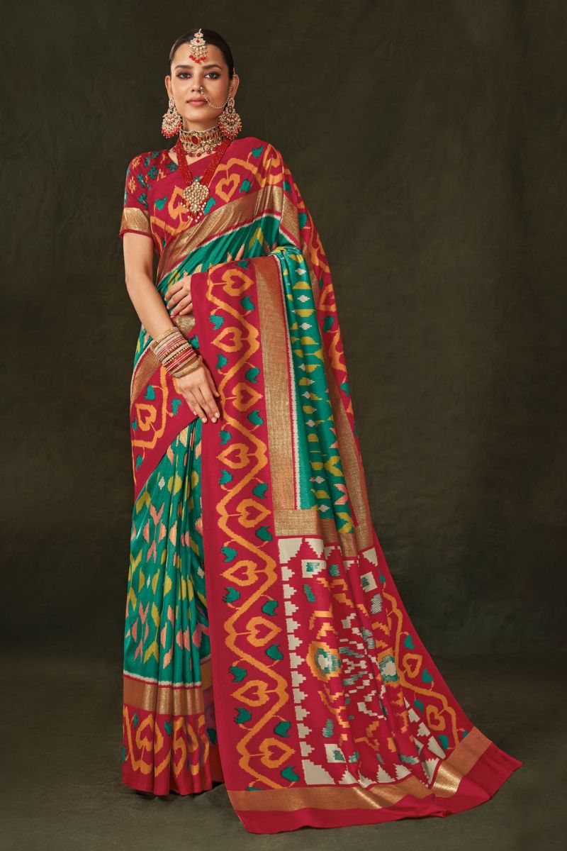 Art Silk Green Saree With Printed Work