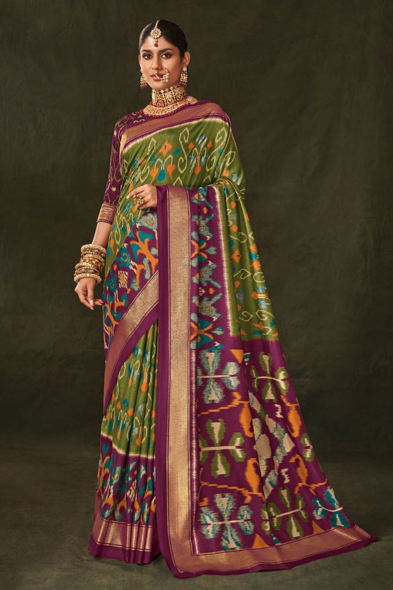 Green Art Silk Saree With Printed Work