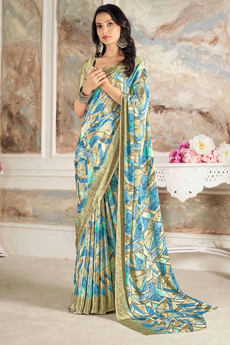 Crepe Silk Fabric Multi Color Saree With Printed Work