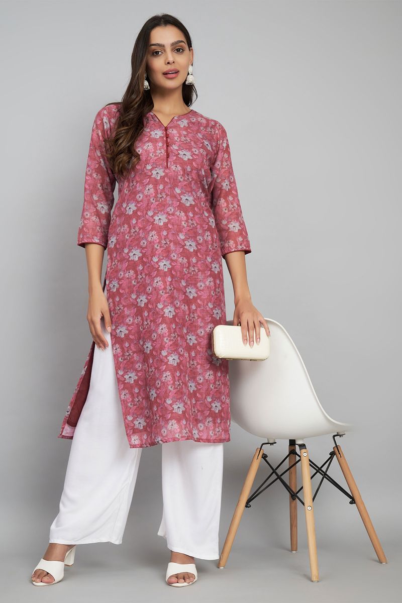 Bewitching Linen Fabric Readymade Kurti With Bottom In Multi Color