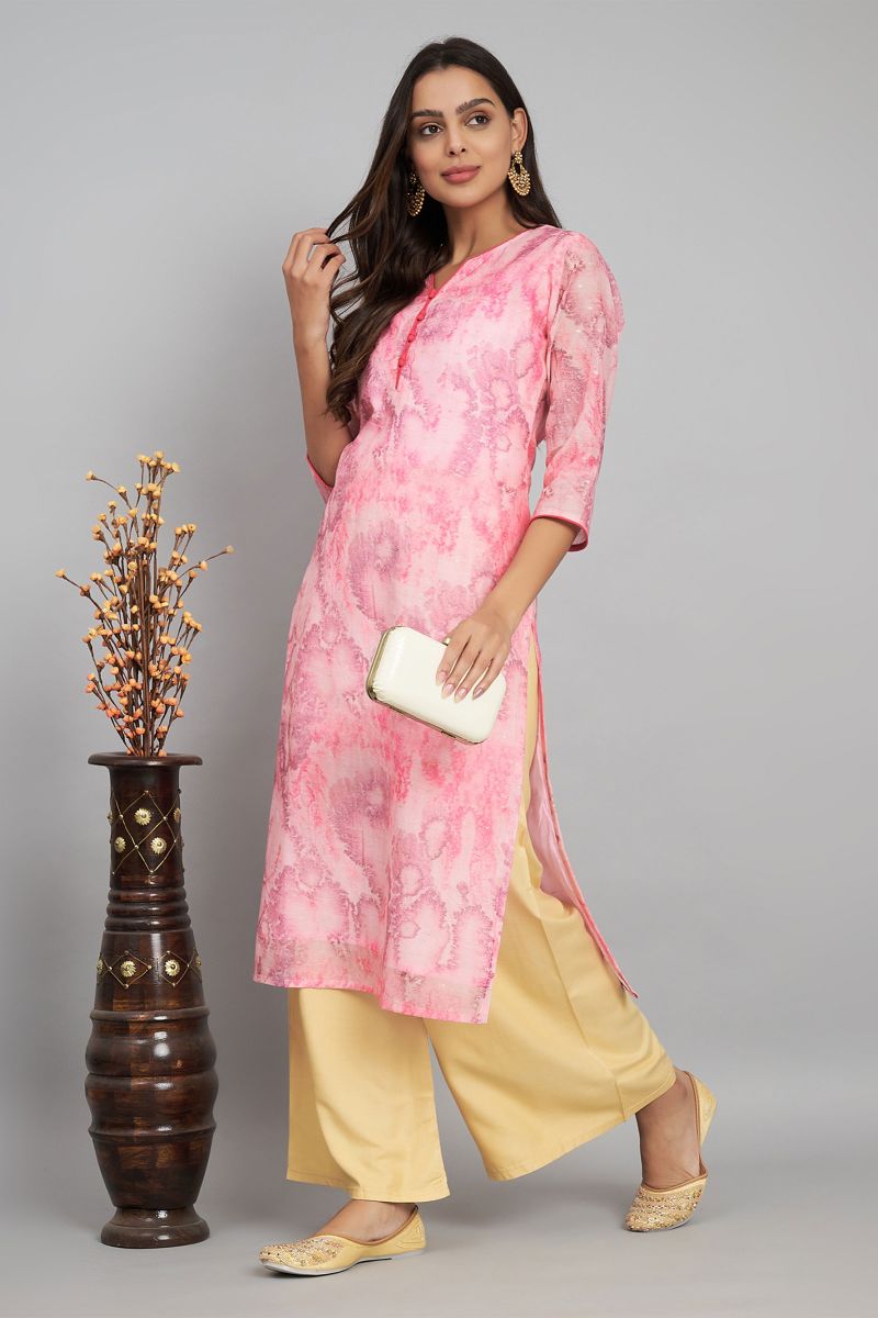 Tempting Fancy Fabric Pink Color Readymade Kurti With Bottom