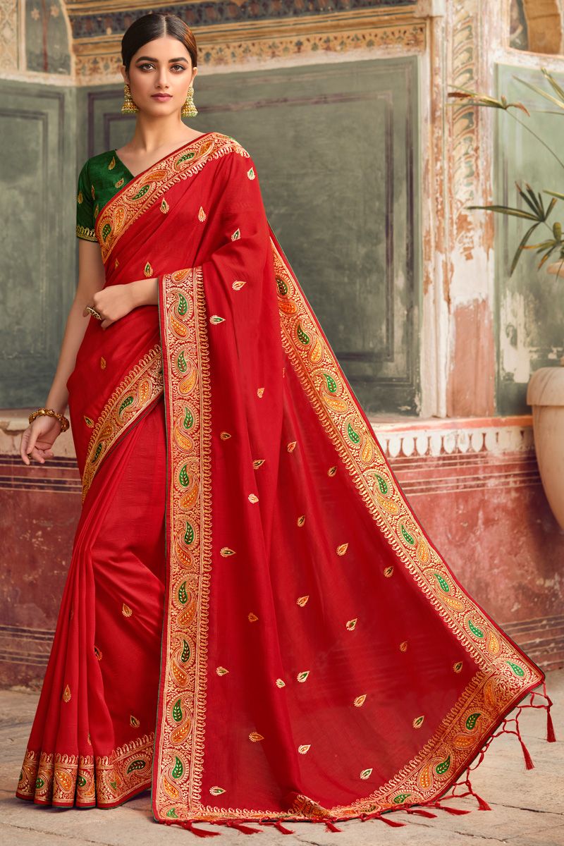 Embroidered Work On Maroon Color Art Silk Saree