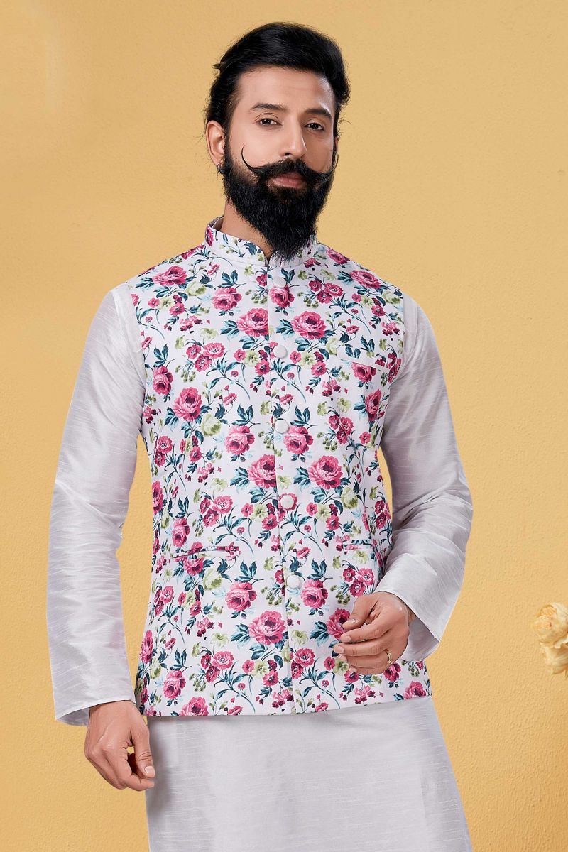 White Color Cotton Festive Wear Readymade Lovely Men Jacket