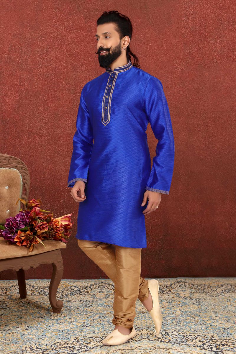 Blue Color Function Wear Readymade Fancy Fabric Kurta Pyjama For Men