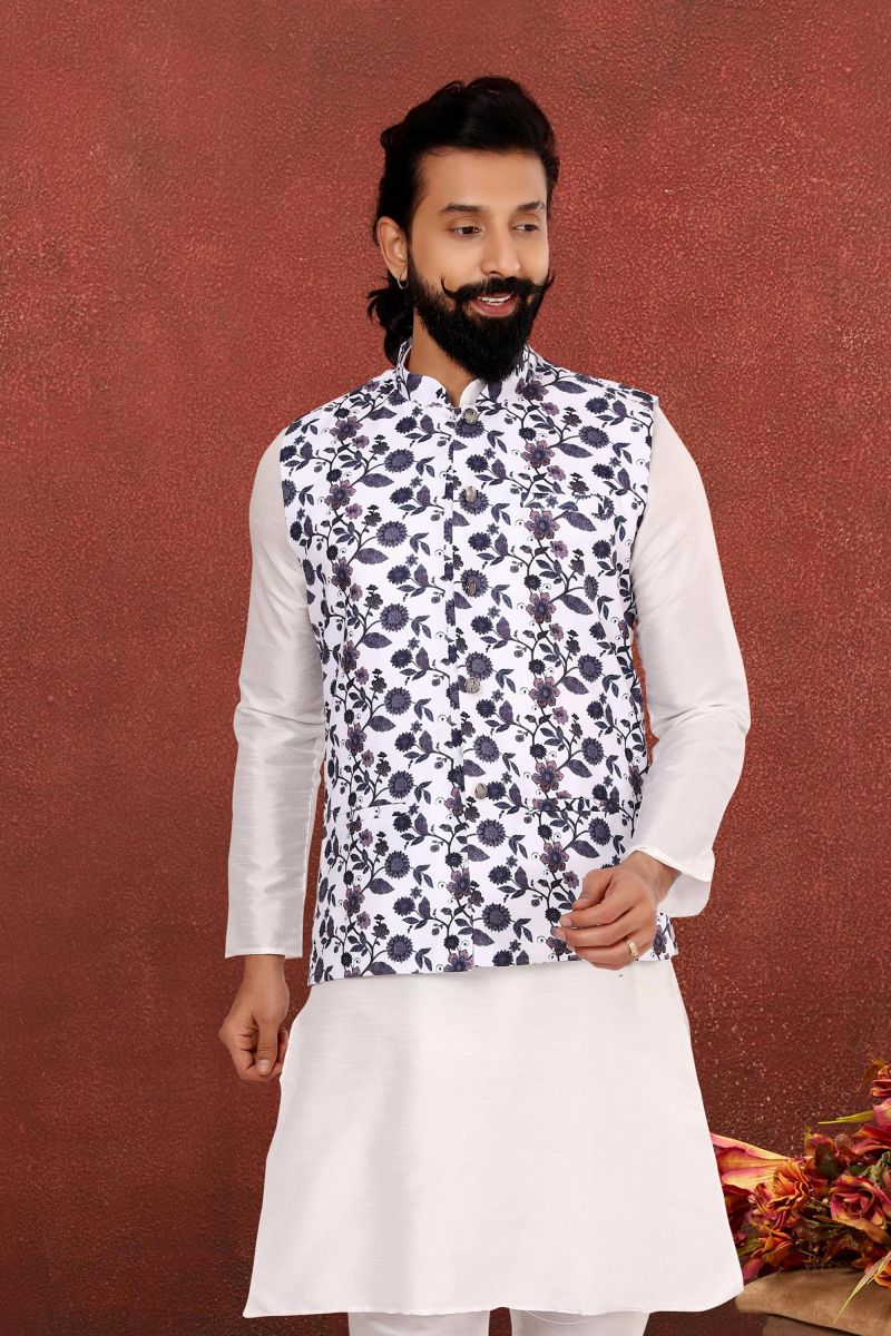 Cotton White Color Festive Wear Readymade Men Stylish Jacket