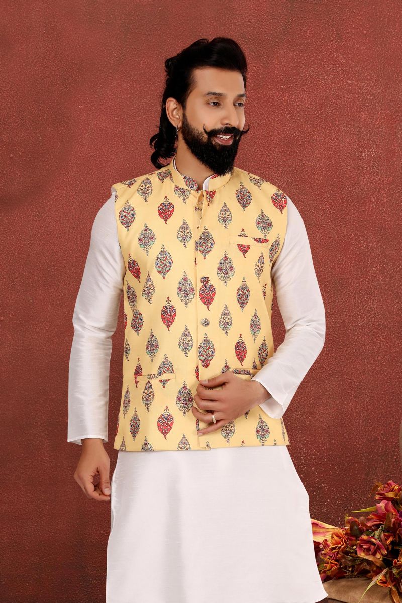 Beige Pretty Cotton Sangeet Wear Readymade Men Jacket