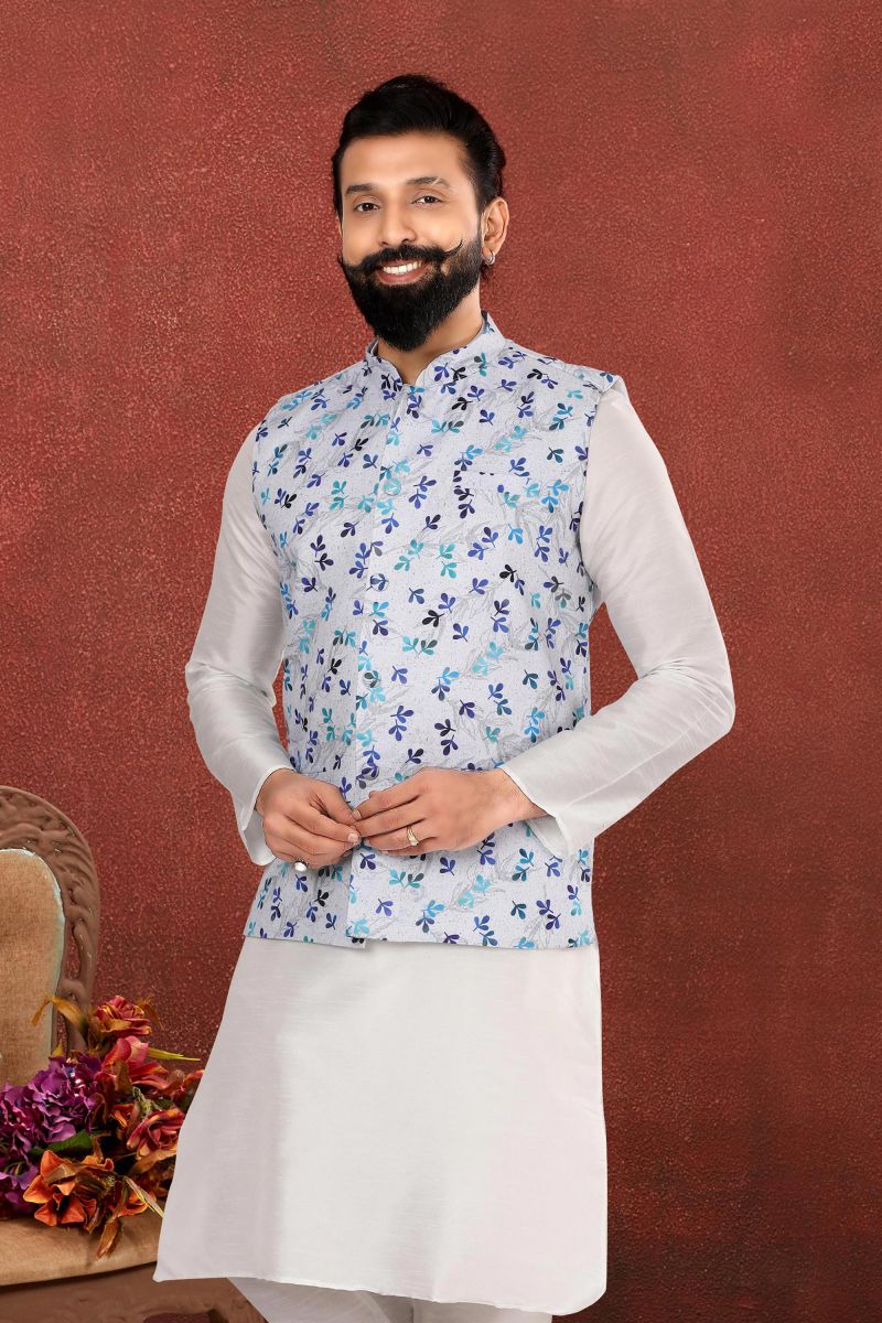 Cotton White Color Sangeet Wear Readymade Jacket For Men