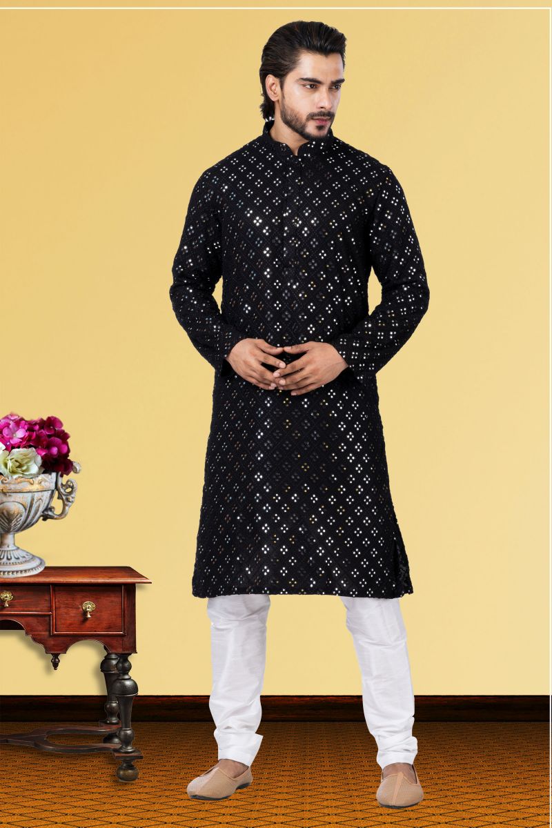 Georgette Readymade Glamorous Kurta Pyjama For Men