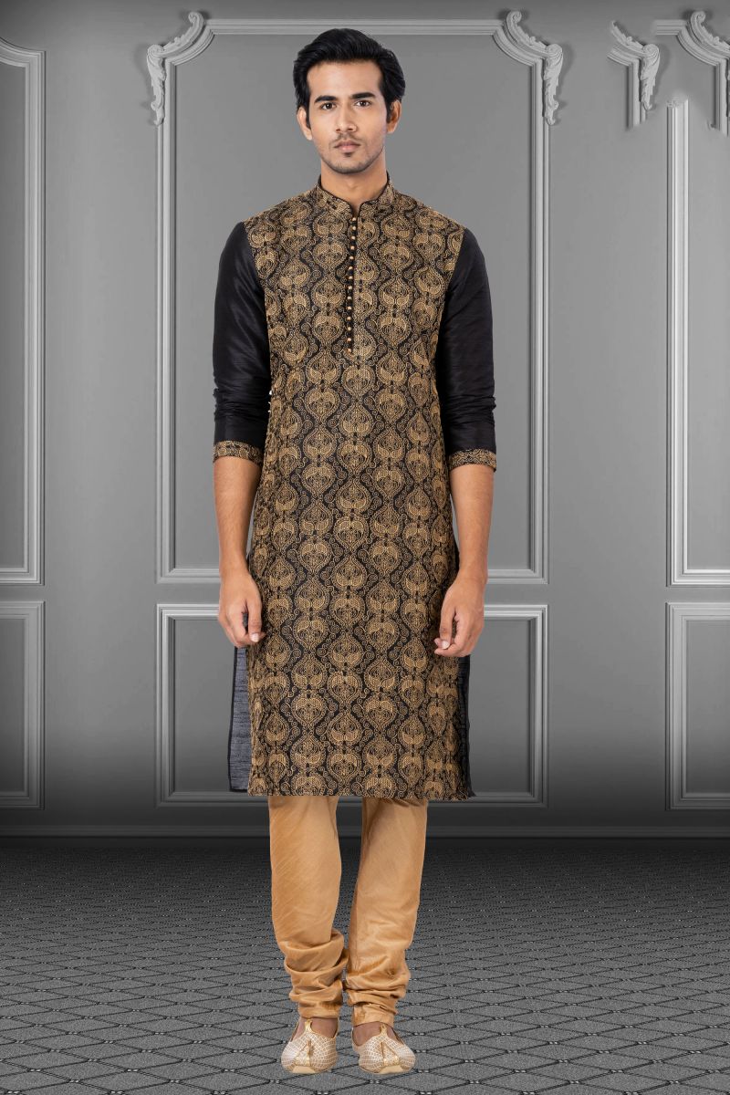 Black Dhupion Festive Wear Captivating Readymade Kurta Pyjama For Men