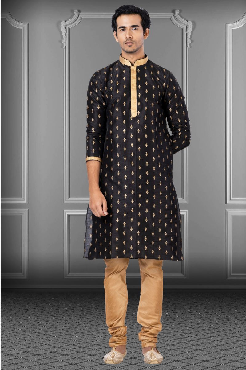 Black Dhupion Sangeet Wear Trendy Readymade Kurta Pyjama For Men