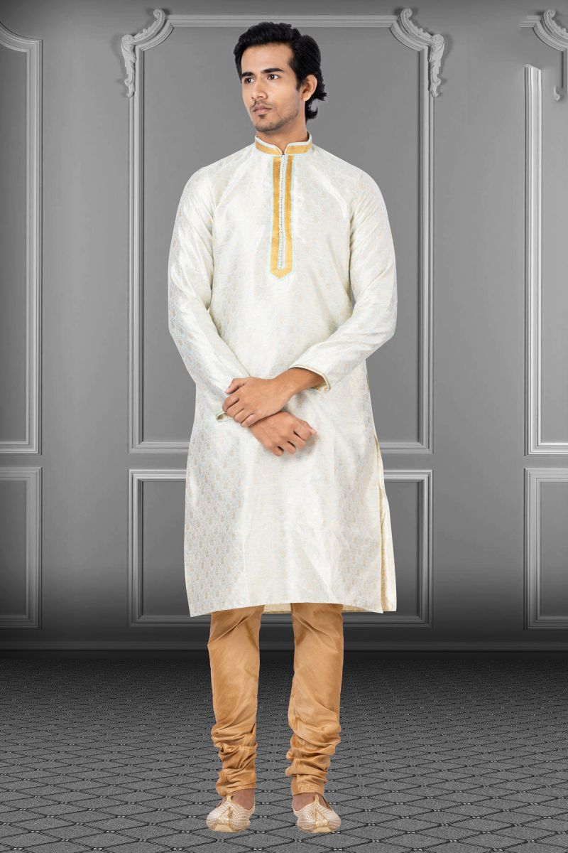 Linen Silk Artistic Readymade Men Kurta Pyjama For Function Wear