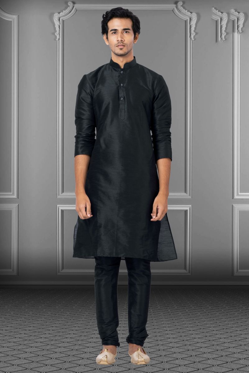 Black Dhupion Function Wear Kurta Pyjama For Men