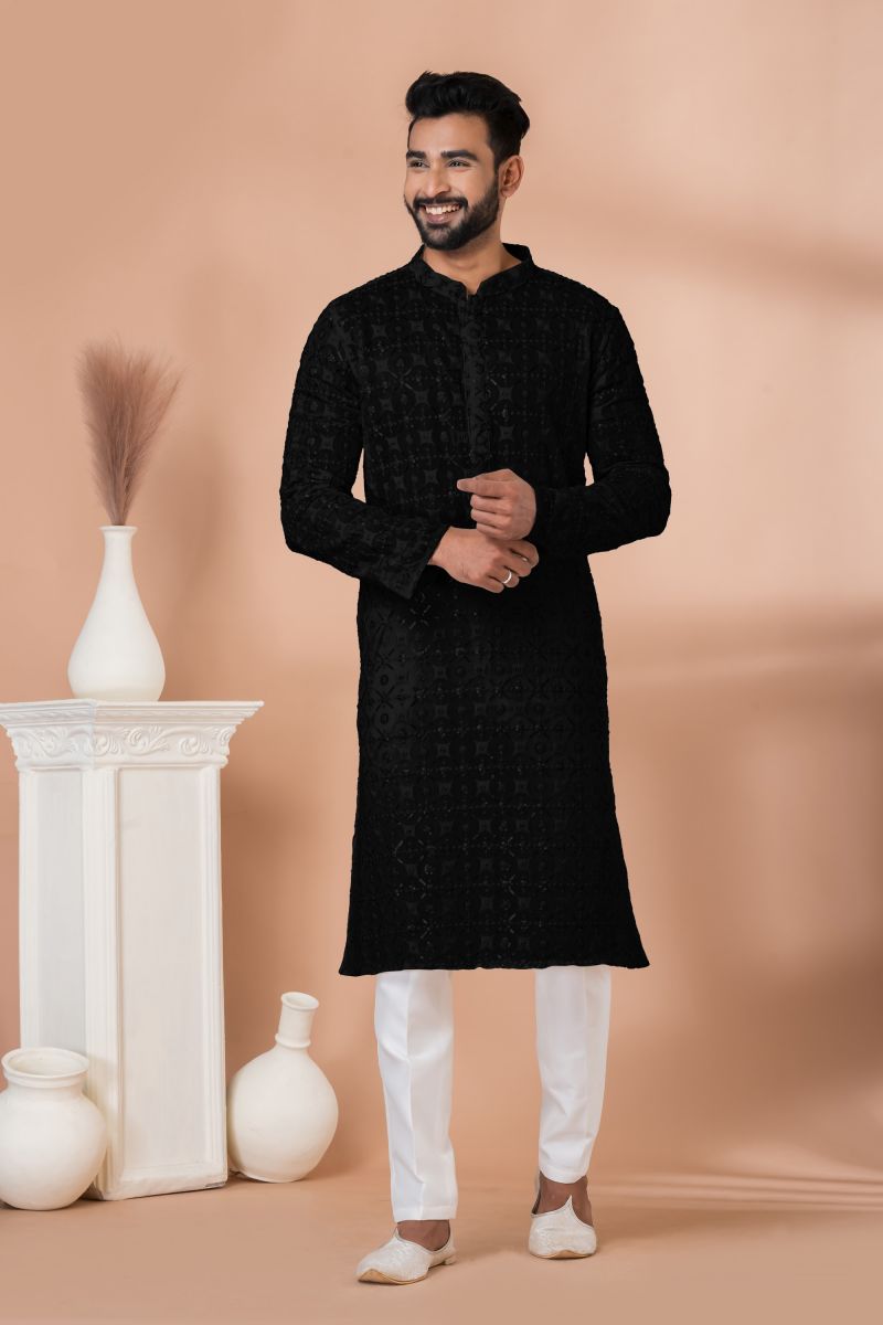 Georgette Fabric Readymade Fancy Kurta Pyjama For Men